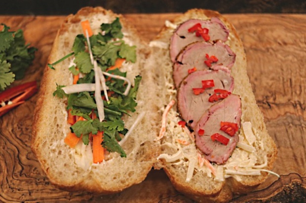 Open face Vietnamese Banh Mi sandwich