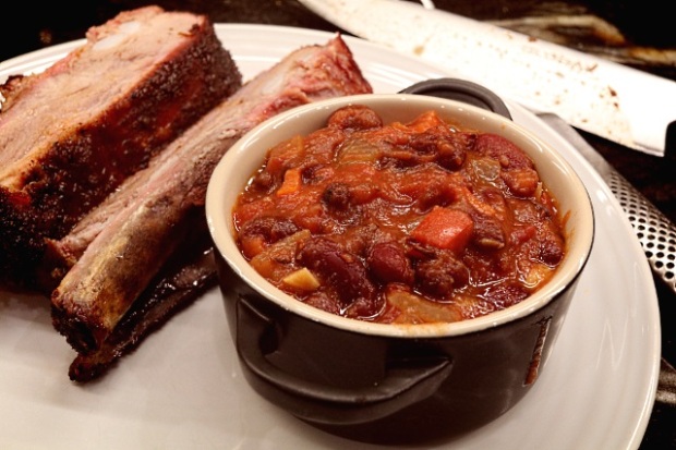 Smokey chipotle beans served with breast ribs