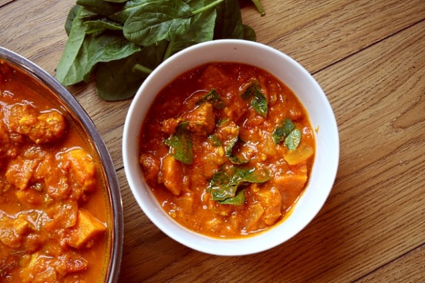 Chicken and sweet potato curry with spinach