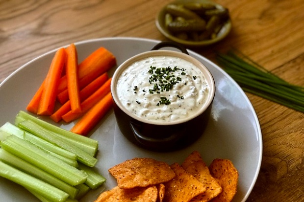 Ranch dipping sauce with gherkin
