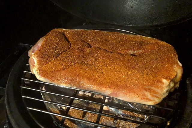 Pork leg steak with rub ... just fits into a Minimax