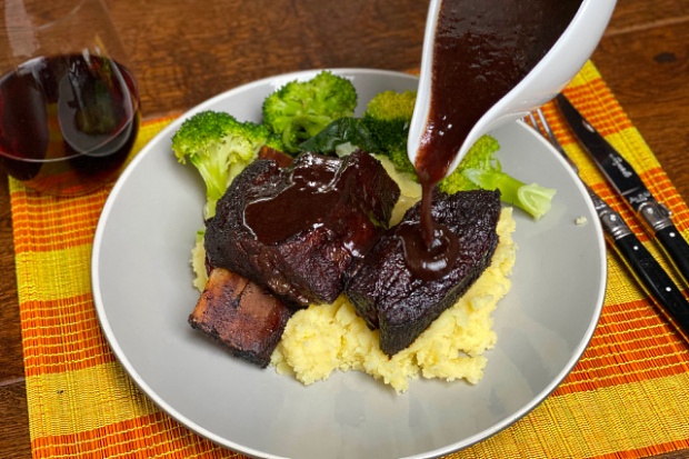 Serving with red wine sauce